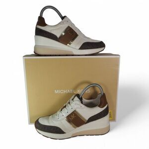 Michael Kors Semi Lux Mabel Hidden Wedge Trainers Brown 43F1MBFSCB Women's 6M